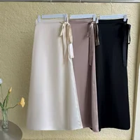 Seoulish Elegant Satin Tie Up Women's Skirts 2026 Summer Vintage Irregular High Waist Solid Casual Ladies A-line Skirts Female - Image 6