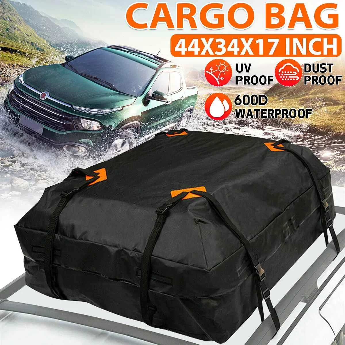 600D/420D 120X90X44Cm Grande Borsa Da Tetto Impermeabile Per Auto Da Tetto Portapacchi Da Tetto Borsa Da Viaggio Nera Borsa Da Viaggio Suv Van Per Aut