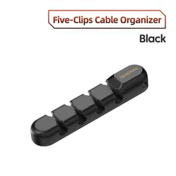 Toocki Flexible Cable Wire Organizer - 7-Slot Desktop Holder and Winder Clip (5 ports black)