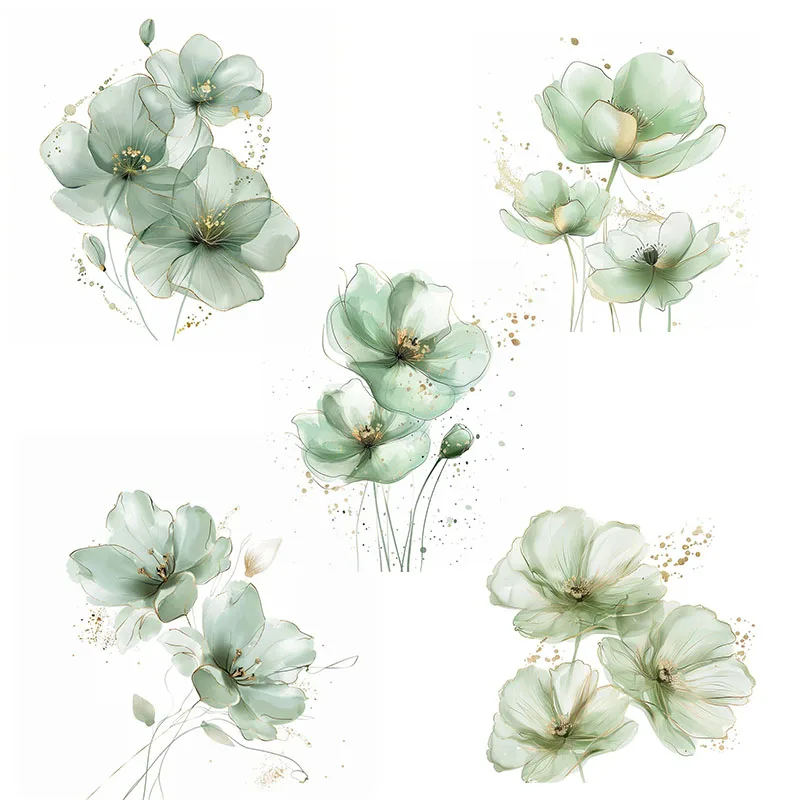 QT670# Green Flowers Toilet Stickers, Bedroom Entryway Living Room Porch Home Decoration Wall Stickers, Removable Stickers