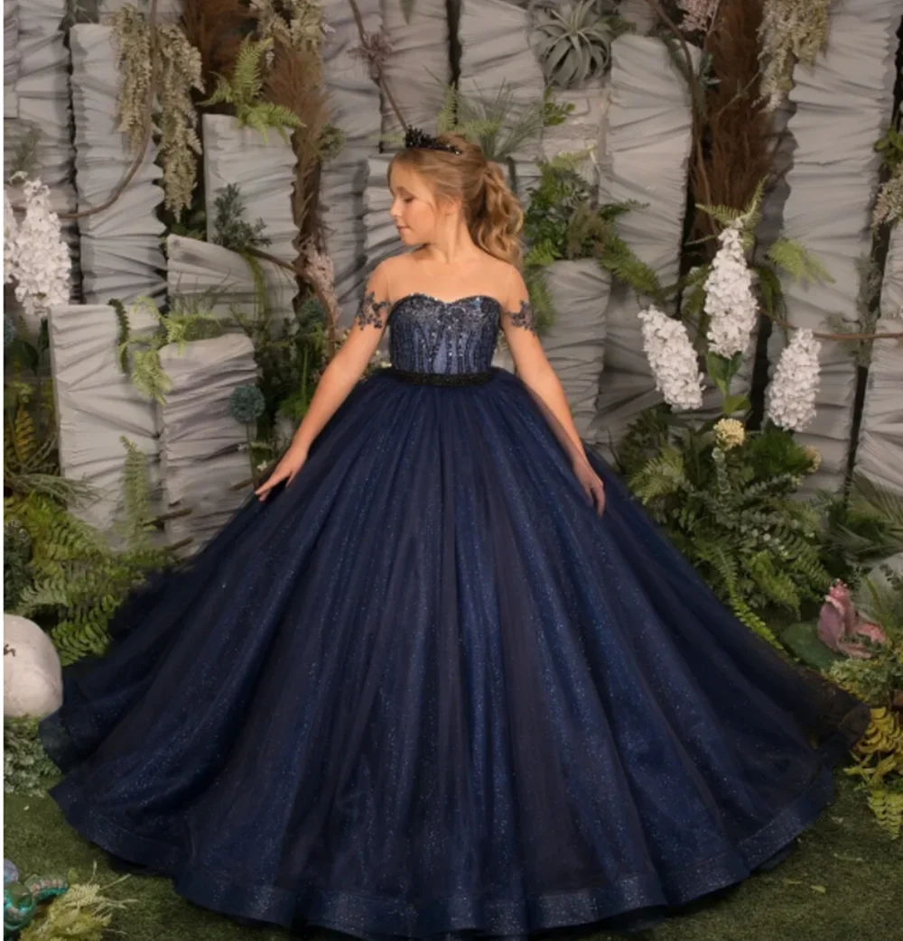 

Flower Girl Dresses Formal Puffy Lace Appliques Sleeveless For Wedding Party Holy First Communion Gowns