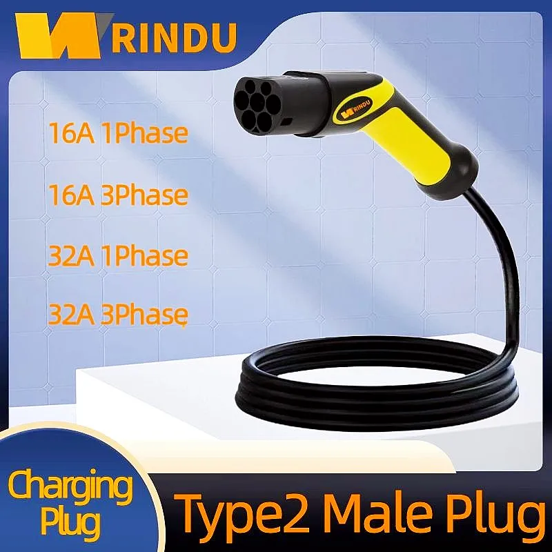 

32A Plug 7.4KW IEC 62196-2 Type 2 Power Supply Side Single Phase 16A Male Plug For Electric Vehicle Charger With 5m Cable