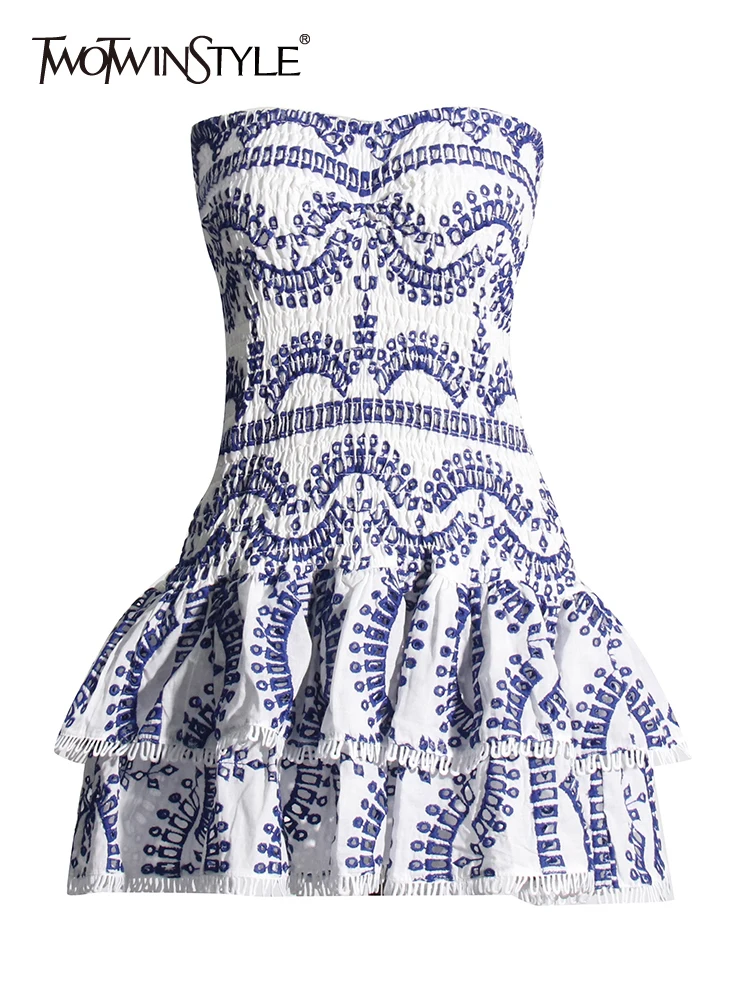 TWOTWINSTYLE Designer Mini A Line Dresses Strapless Sleeveless High Waist Spliced Ruffles Hem Elegant Slimming Dress Female New AliExpress 200000345