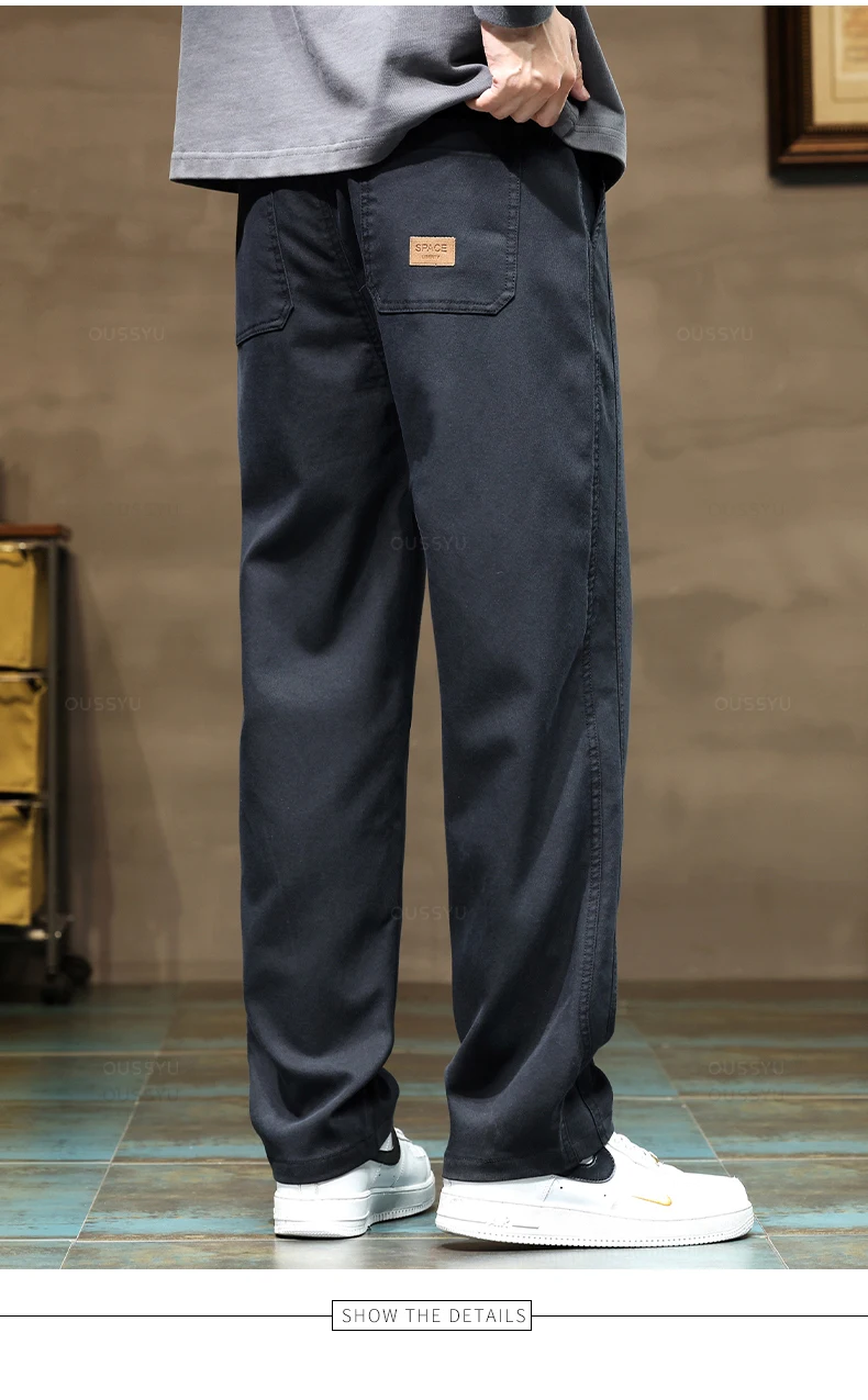 Brand Clothing New Soft Lyocell Fabric Pants Men Thick Loose Straight Drawstring Elastic Waist Korea Casual Cargo Trousers Male