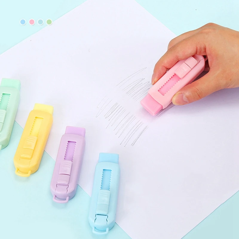 Sliding Retractable Pencil Rraser With Plastic Sleeve Push-Pull Eraser Eraser Cartoon Student 4PCS