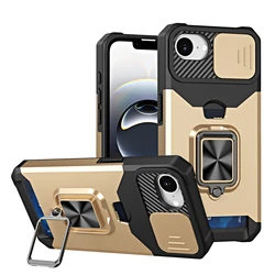 Sleek Black Magnetic Sliding Case with Heavy Duty Protection - iPhone 14 (Gold)