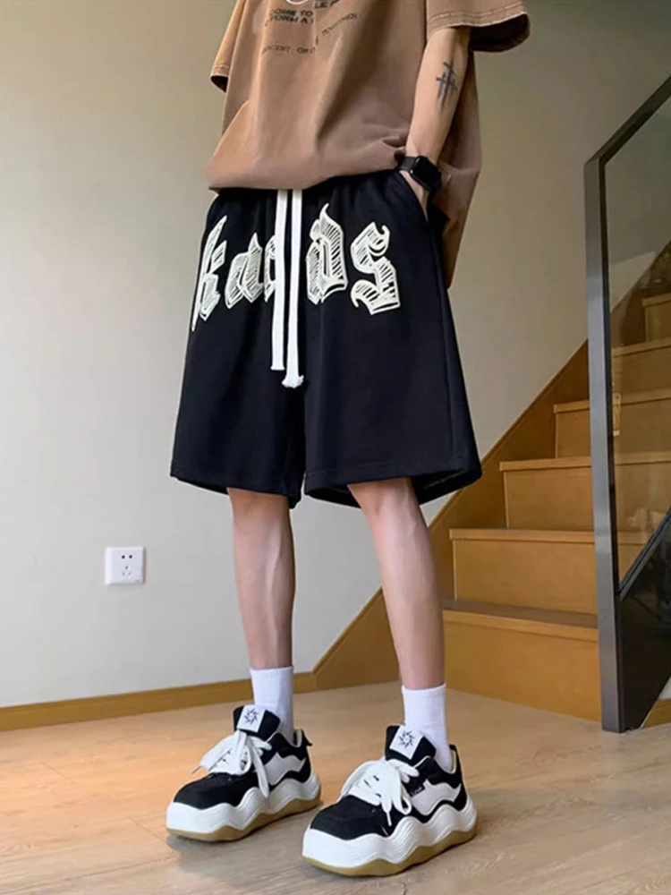 Pantalones cortos con estampado de letras de ropa de calle Y2K de verano para hombre, pantalones cortos deportivos de hip hop para gimnasio, bermudas holgadas informales americanas 2023 para hombre