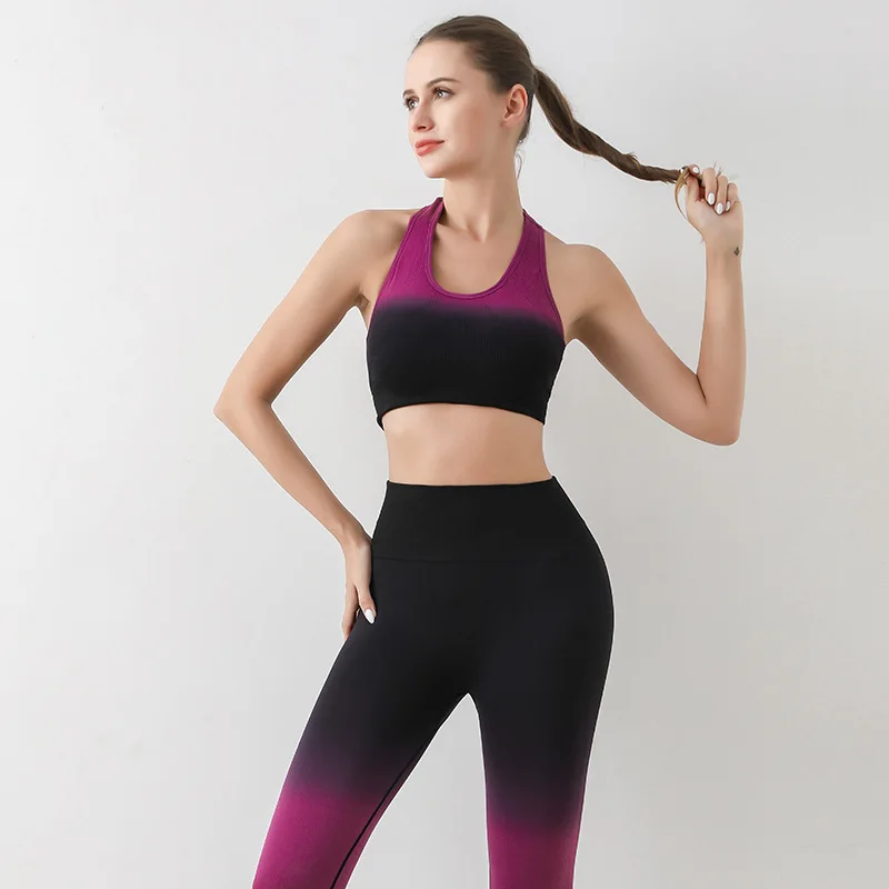 

Yoga Basic 2pcs Seamless High Stretch Yoga Set Tracksuit Gym Set Crisscross Back Cami Hip-hugging Tummy Control Leggings