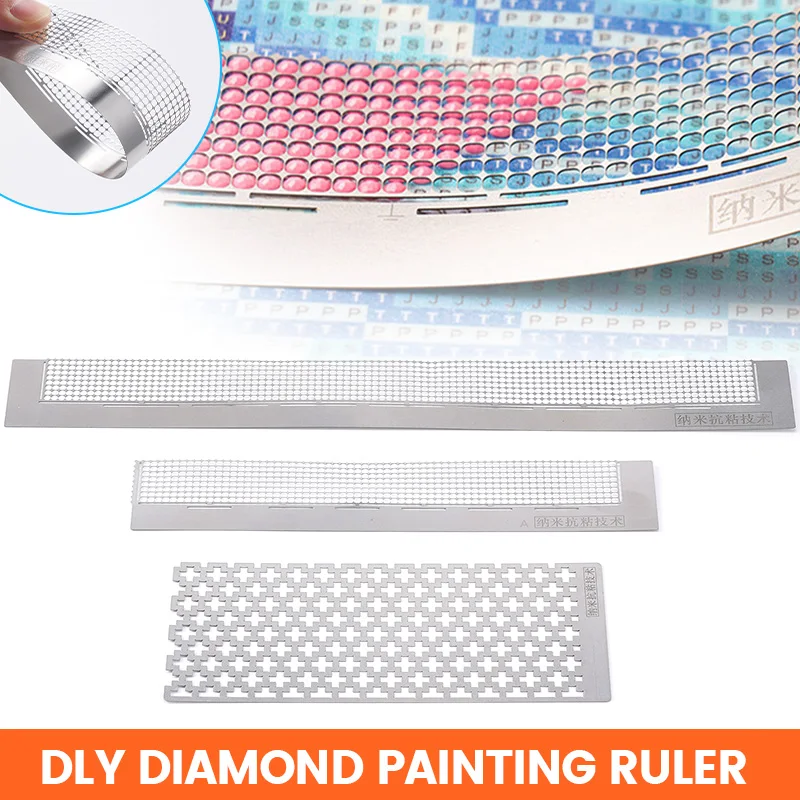 DIY Diamond Painting Steel Ruler Drawing Cross Stitch Tool Mesh Ruler Nano Drill Rhinestone Embroidery Point Drill Accessories diamond painting accessories