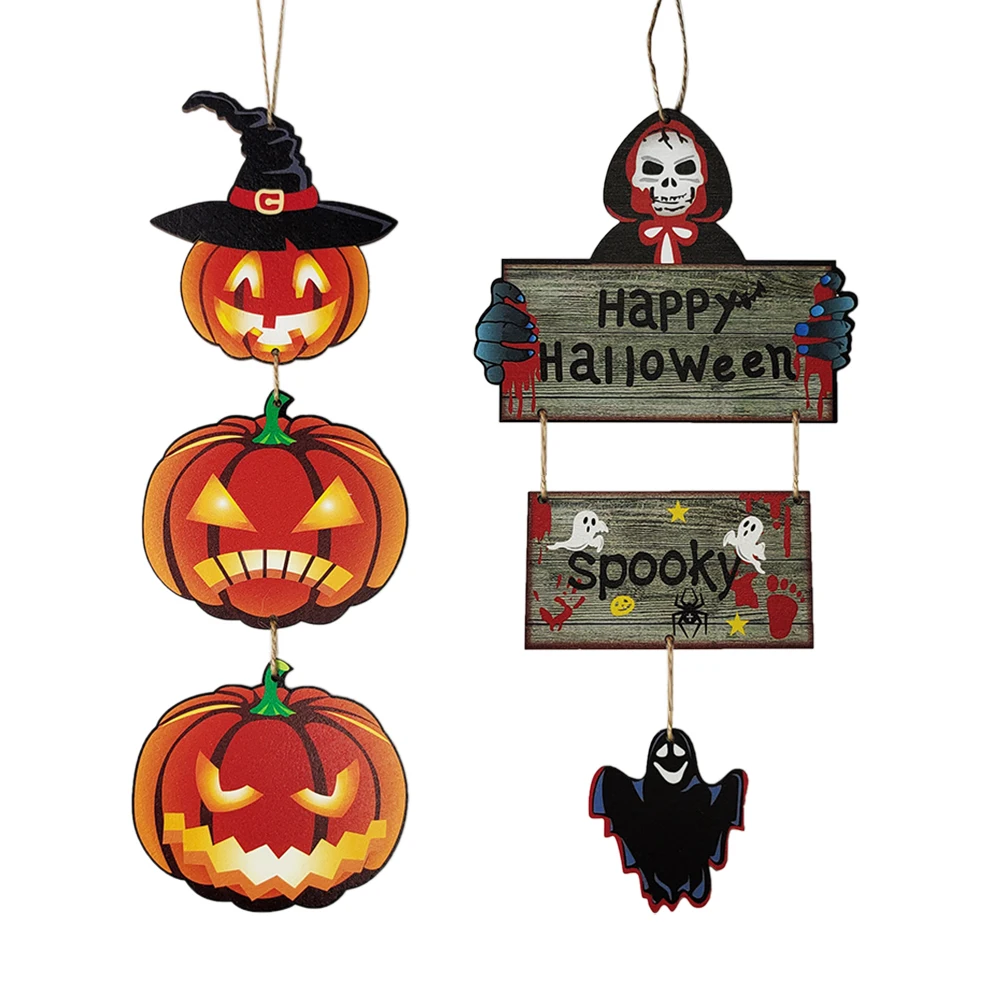 Halloween Holz-Hängedekoration Kürbis-Skelett Hängender Schmuck Haustür-Anhänger DIY Geschenk Halloween-Dekoration 2026 – Detail 2