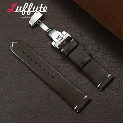 Luxury Leather Watch Strap with Butterfly Buckle and Quick Release - 22mm (Dark Brown)