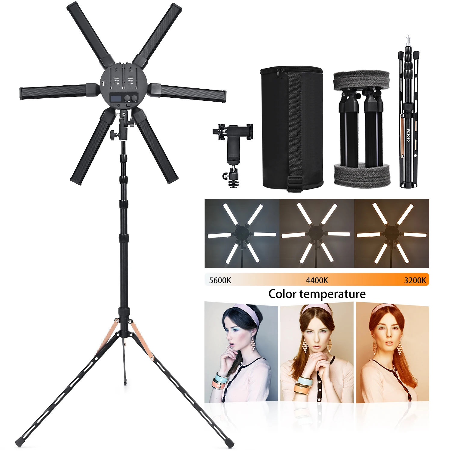 

FT-06mini 60w 6 Tubes Led SuperStar LED Ring Light Photographic Light With Tripod Stand For Camera Phone Make Up,Live