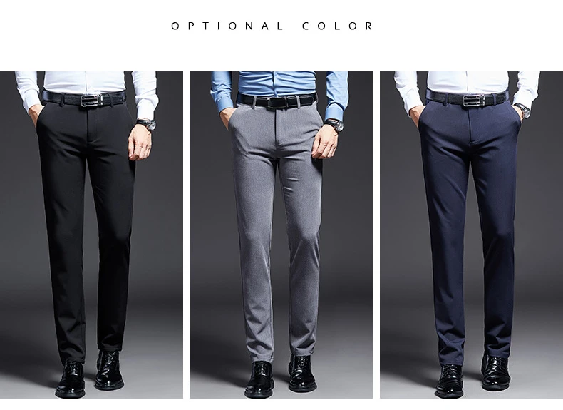 Description Picture 5 of itemFleece Autumn Winter Business Casual Pants Men's Slim Elastic Trousers Wrinkle-Free Straight Pant Streetwear Legging Pantalones