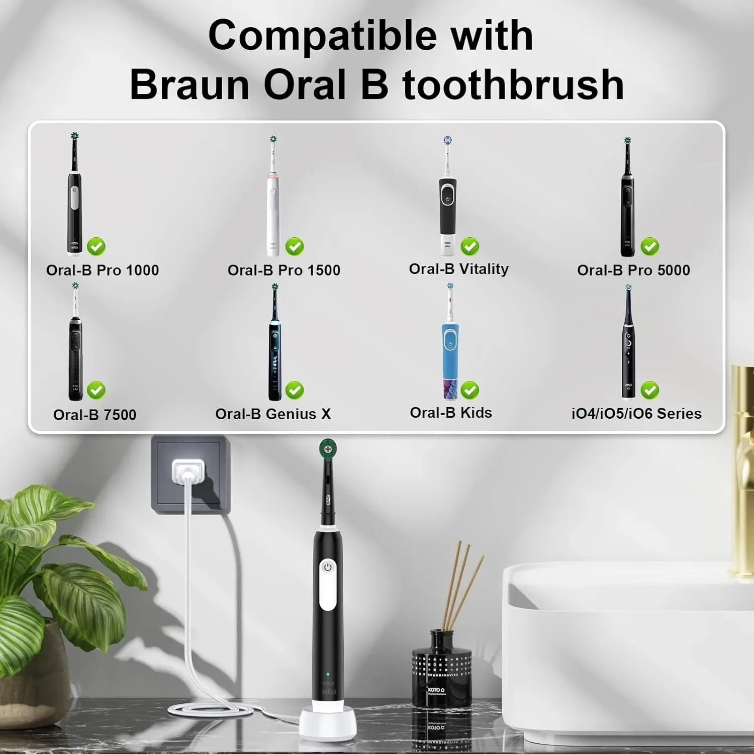 Inductive Charging Base Adapter Replacement For Oral B 3757 Pro1000 D12 D20 iO2/iO3/iO4/5/6 Series Electric Toothbrush Charger