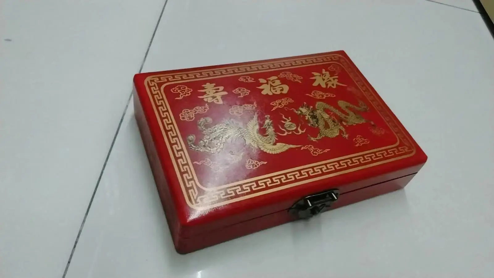 Chinese style antique Fu Lu Shou mahjong tiles Equipped with antique leather box 2