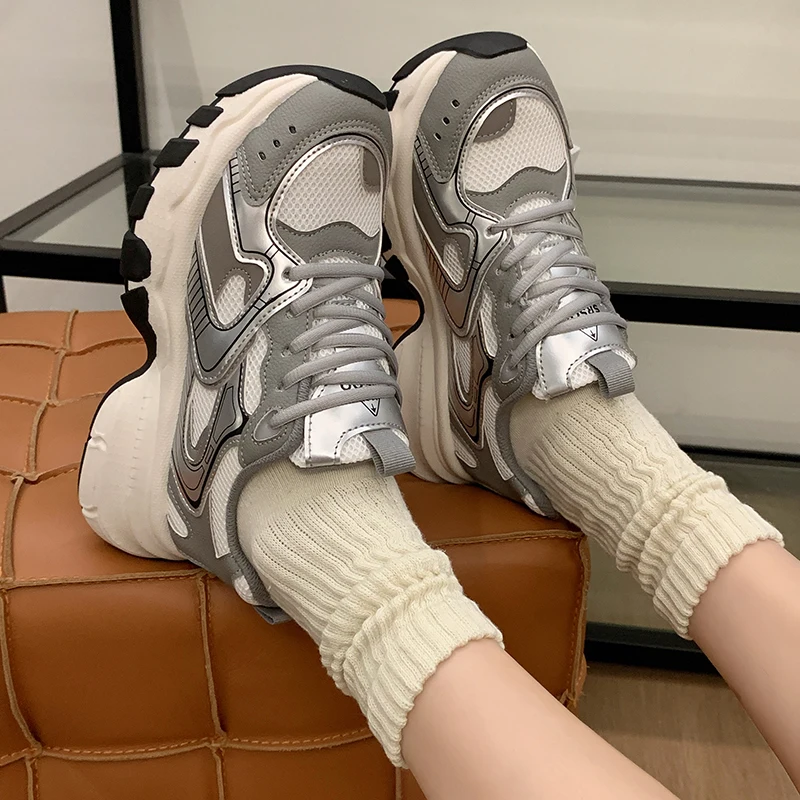 Size 35-40 Women Casual Sneakers Real Leather Ladies Thick Heels Pump Shoes 2024 Spring Tannis Athletic Workout Daily Dress