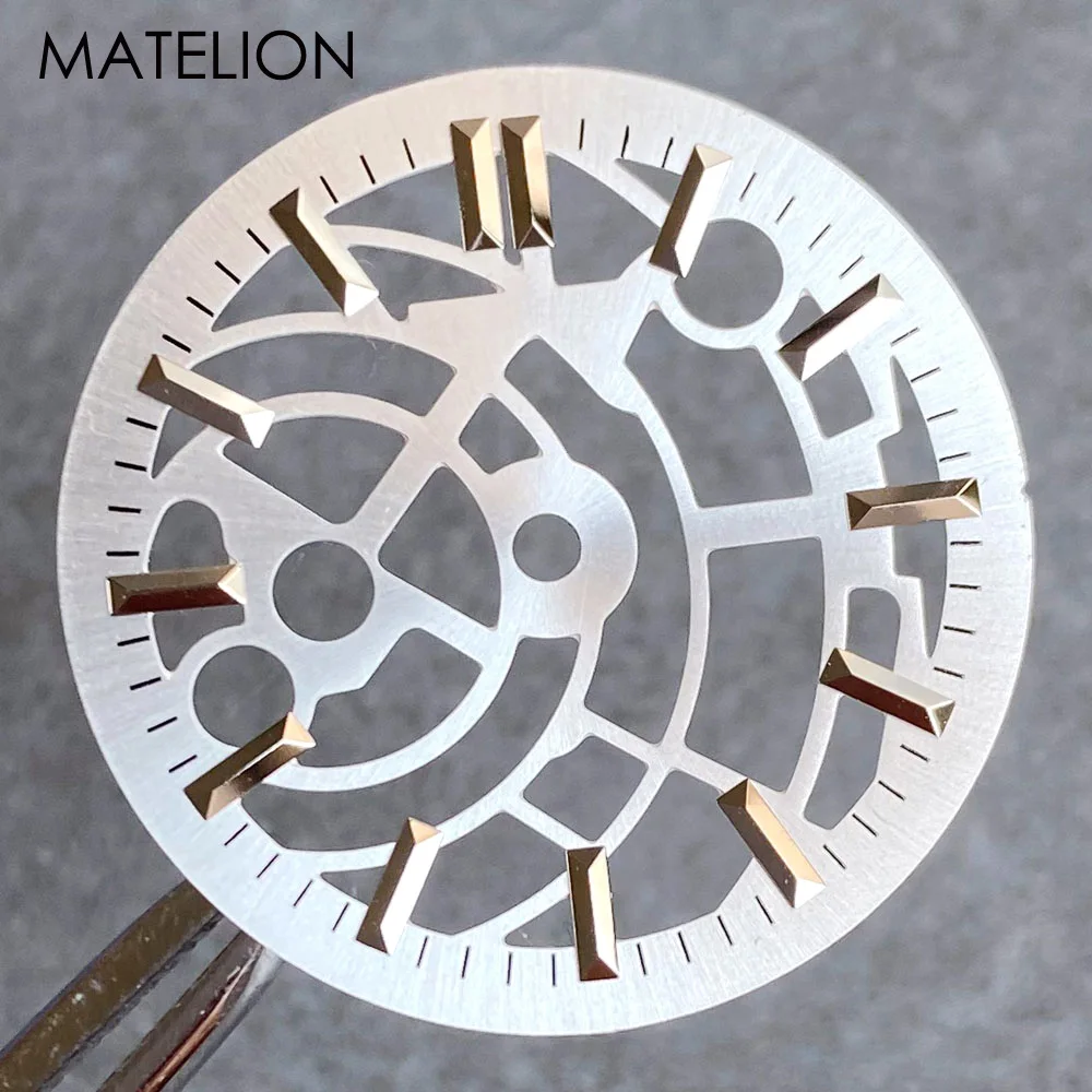 Silver and Black Skeleton Watch Dial with Metallic Markers - 29mm