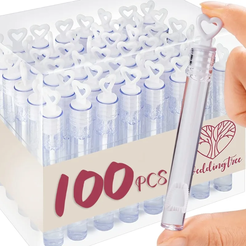 Love Heart Wand Tube Clear Empty Bubbles Soap Bottles with Heart Handle Wedding Gifts for Guests Party Decor Kids Toys 100/10pcs
