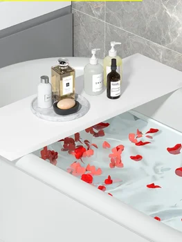 สปาสีขาวถาดเคาน์เตอร์ห้องน้ําชั้นวางชั้นผู้ถือฝักบัวห้องน้ําถาดไวน์สบู่ Pont Baignoire อุปกรณ์เสริม OB50TP 2