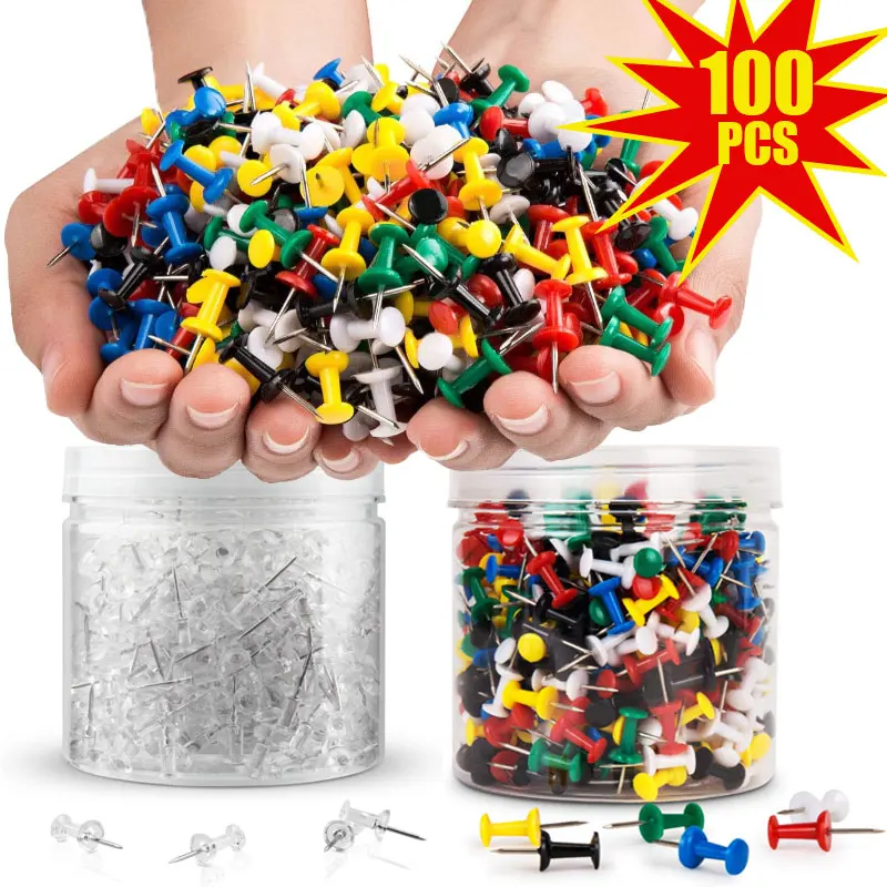 100Pcs Push Pins With Plastic Box Portable Durable Wall Tacks Suitable for Cork Board Photo Wall Office Daily Life Decor