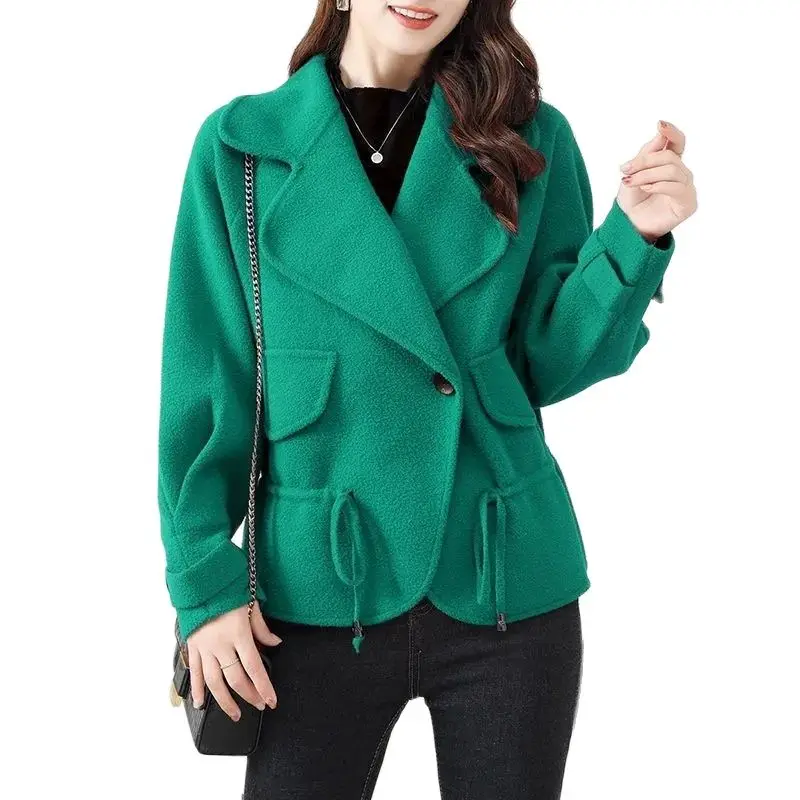 

2023 New Woolen Coat Female Short High-end Explosive Pocket Button Coat Joker Loose Slim Casual Solid Color Woolen Overcoat