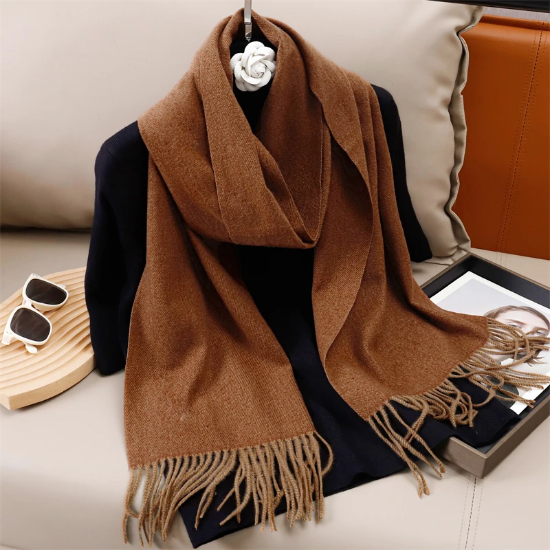2023 Winter Frauen Schals Lange Warme Gradienten Imitation Kaschmir Hijab Solide Dame Schal Wrap Weibliche Pashmina Bandana Kopf Schal – Detail 27