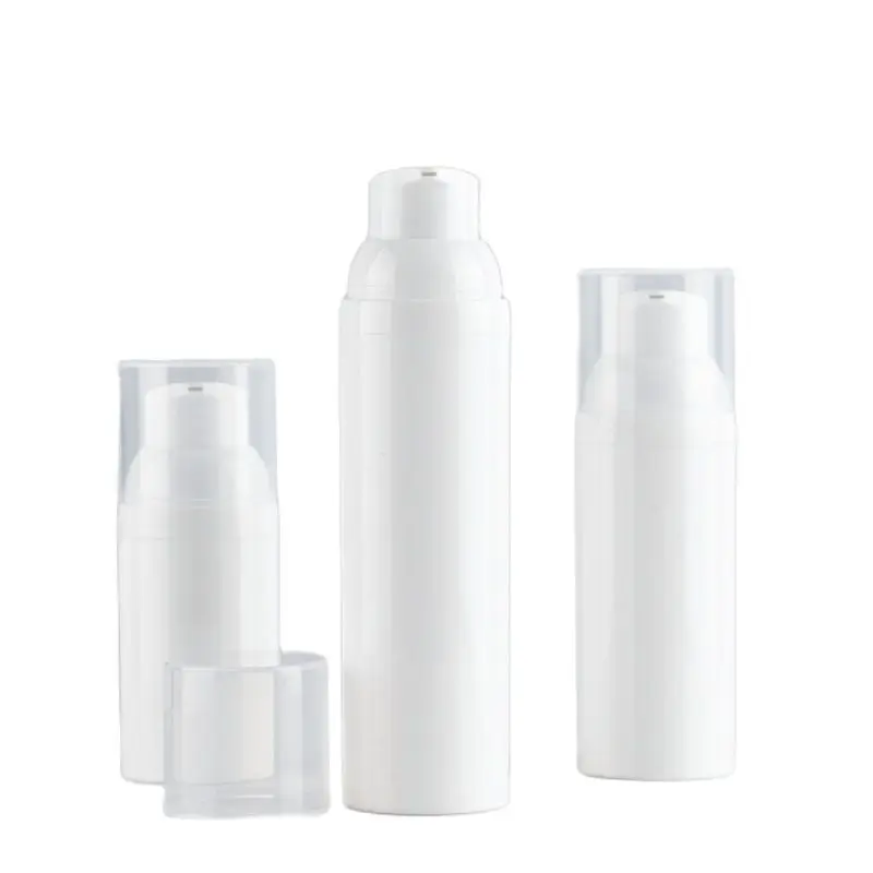 

30ml 50ml 75ml White Plastic Airless Bottle Empty Cosmetic Packaging Crimpless Clear Lid Luxury Lotion Vacuum Refillable Bottles