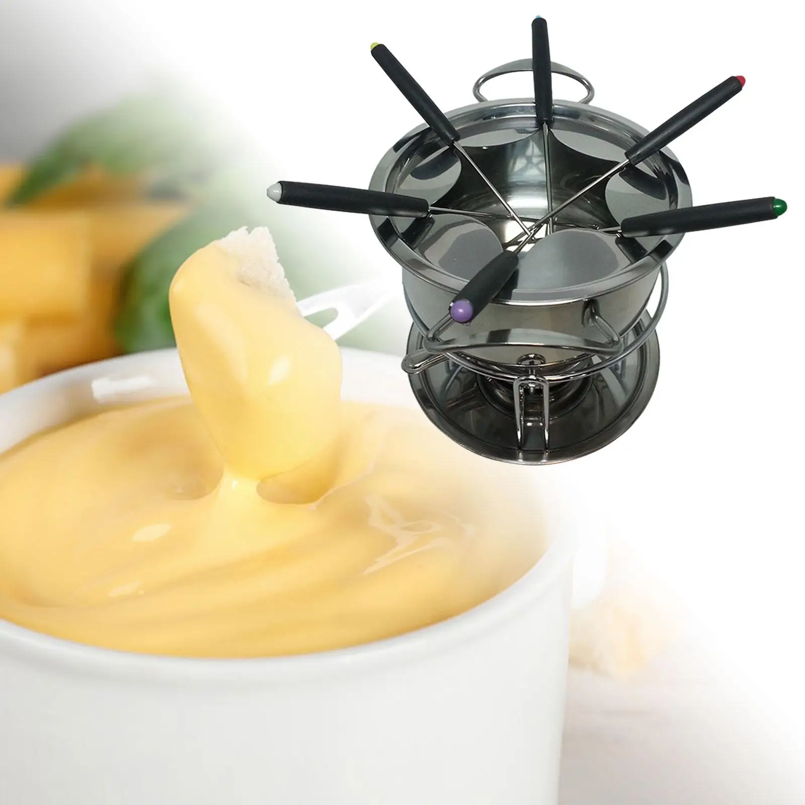 Fondue Maker Pot Birthday Party with 6 Sticks Multifunction Stainless Steel Wedding Chocolate Fondue Mug Home Pot Set