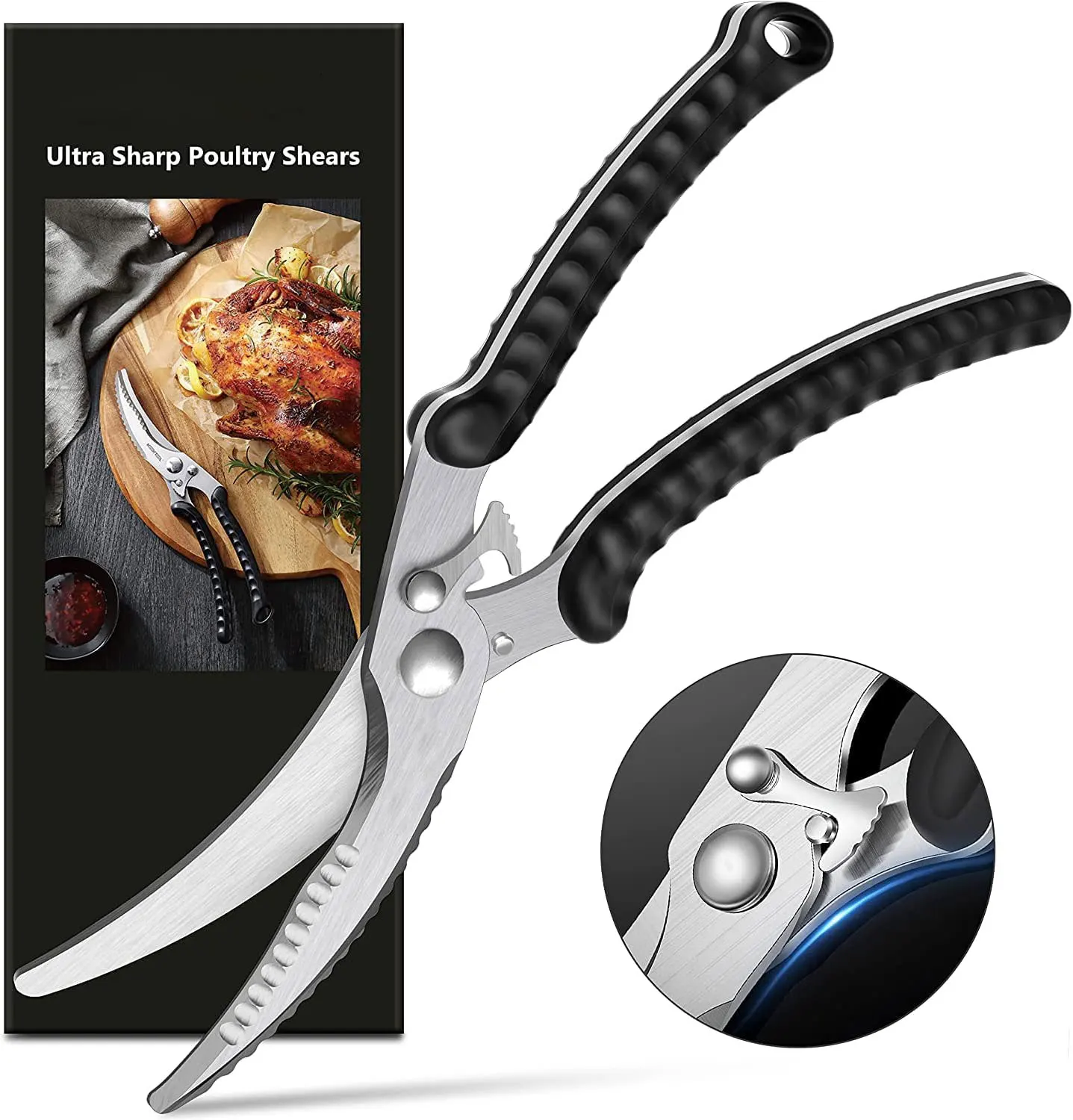 Kitchen Shears Kitchen Scissors Heavy Duty Poultry Shears for Chicken Food  Meat and Cooking Dishwasher Safe, Spring-loaded Full Steel Handle 