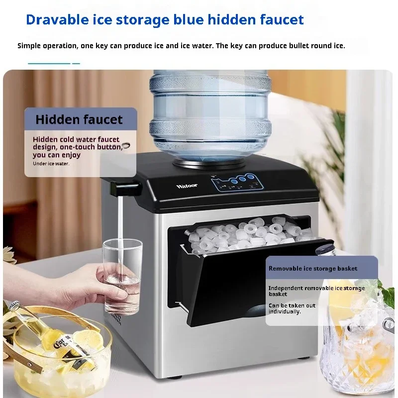 Bullet Ice Maker Electric Commercial or Homeuse Countertop Automatic Making Machine Cube Making Machine Round 25kg 1.5KG/150pcs 6