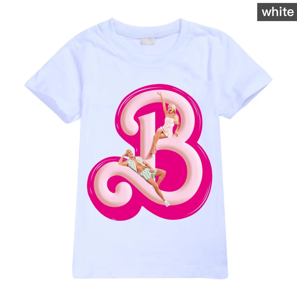 New Kawaii Barbie Kids Short Sleeve Summer Cartoon Boys Girls Soft O-Neck T Shirts Oversized Fashion Y2K White Tees Tops Gifts ﻿ 3