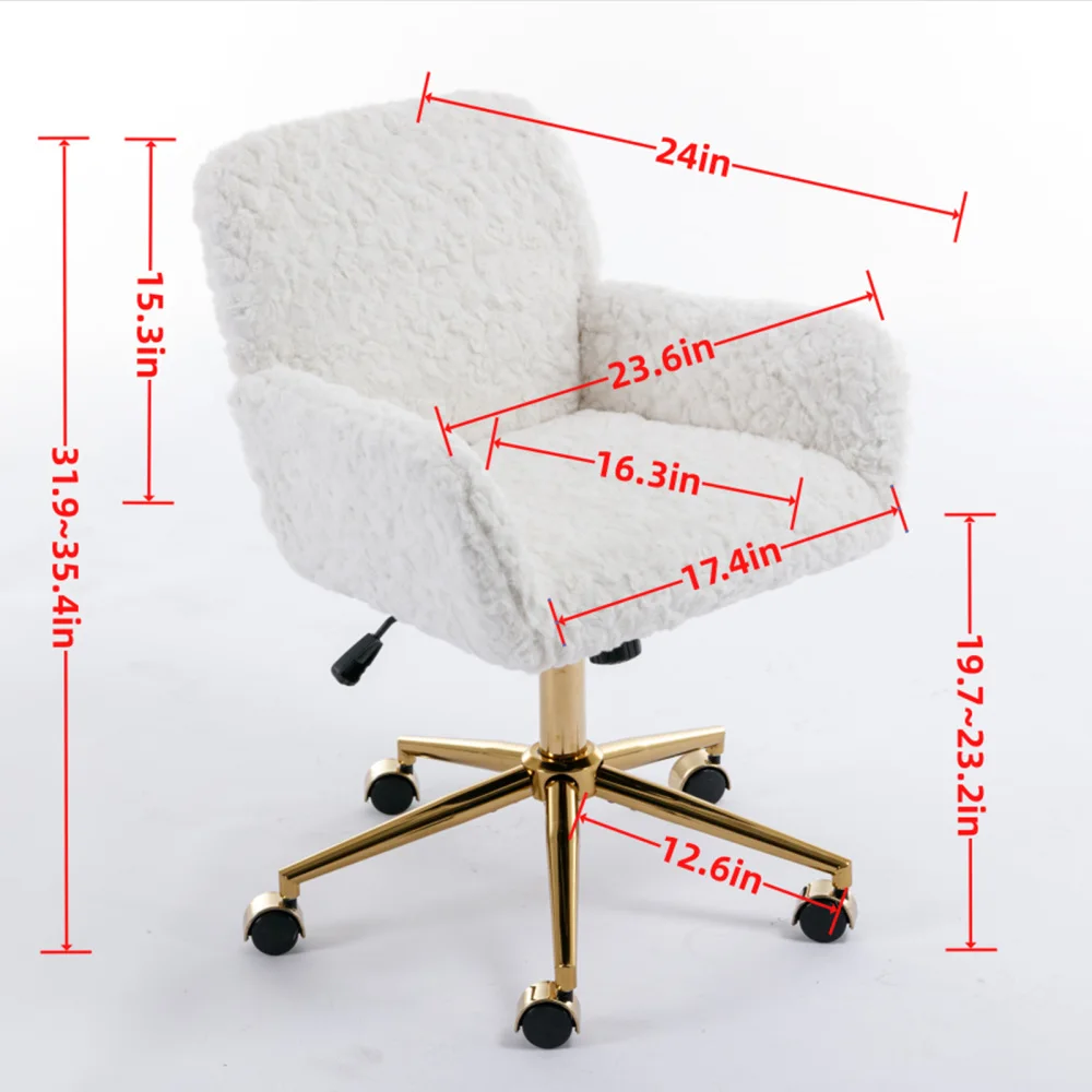 Artificial rabbit hair Home Office Chair with Golden Metal Base,Adjustable Desk Chair Swivel Office Chair,Vanity Chair(Beige) 2
