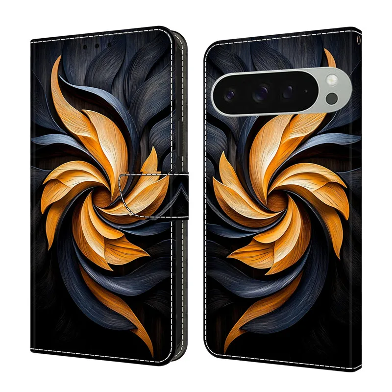 Leather Etui Phone Case with Magnetic Wallet and Painted Flower Deer Design