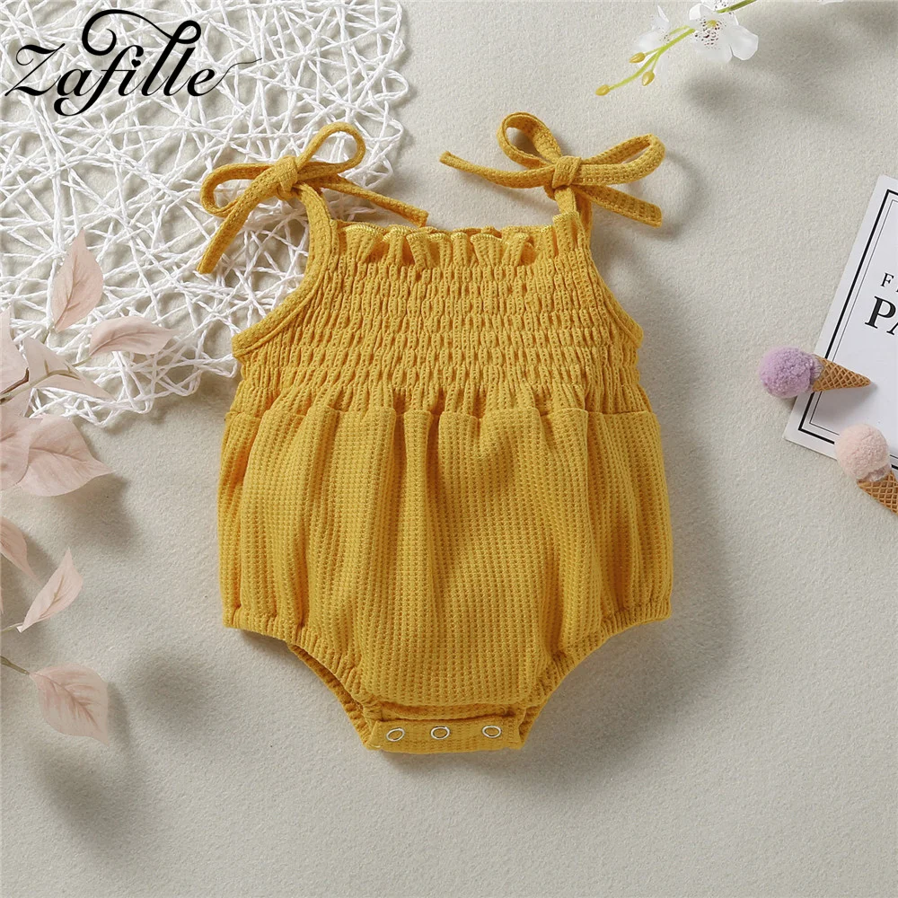 

ZAFILLE 5color Infant Playsuit Bandage Overalls For Kids Girls Clothing Summer Sleeveless Baby's Rompers Solid Newborn Bodysuits