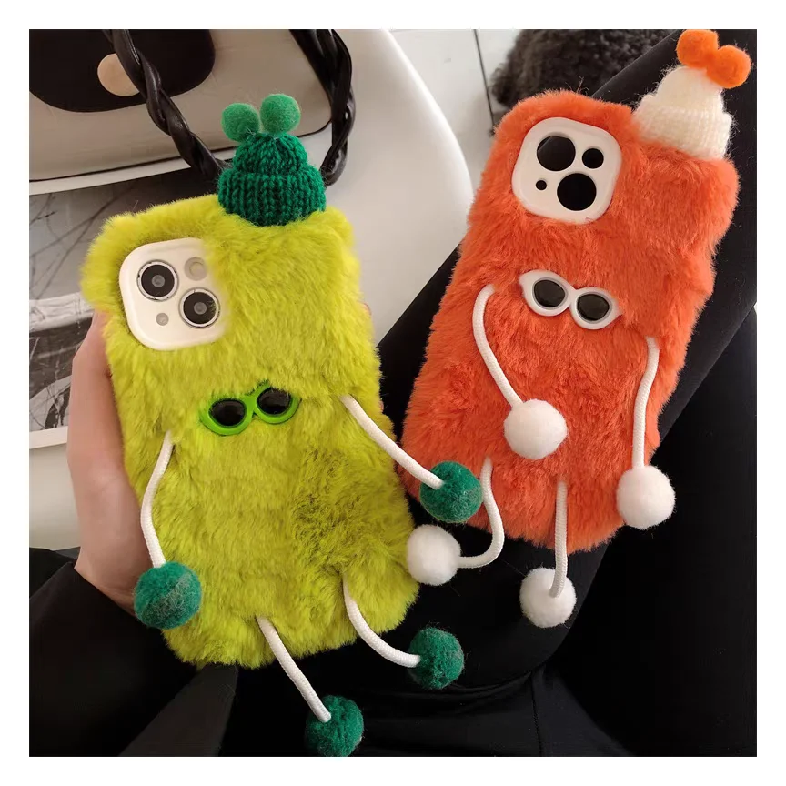 Fluffy Plush Cartoon Phone Case - Cute & Warm Furry Protective Cover