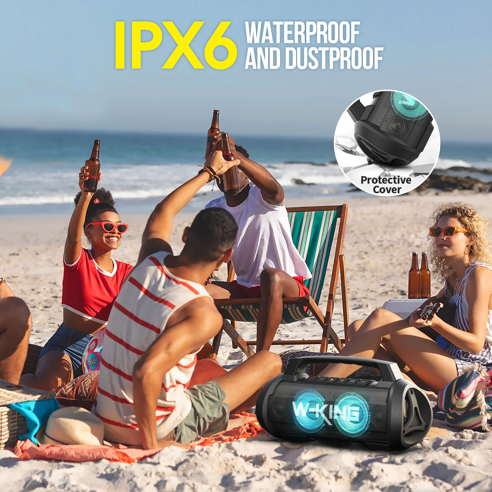 W-KING Portable Bluetooth Speaker, 120W Peak 70W Loud  Wireless Speaker With Subwoofer,IPX6 Waterproof Outdoor,42H Playback 4