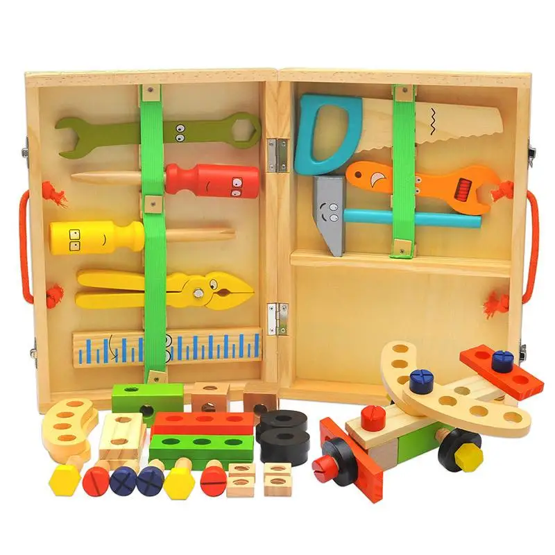 Educational Montessori Kids Toys Wooden Toolbox Pretend Play Set Children Nut Screw Assembly Simulation Carpenter Tool Puzzle 6