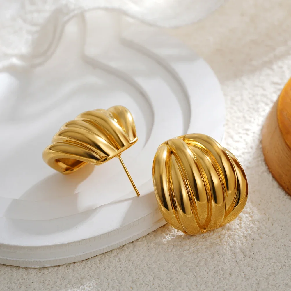 Vintage Multilayer Spiral Metal Big Stud Earrings for Women Chunky C Shape Hoops Huggie Earring 18K Gold Plated Punk Jewelry New