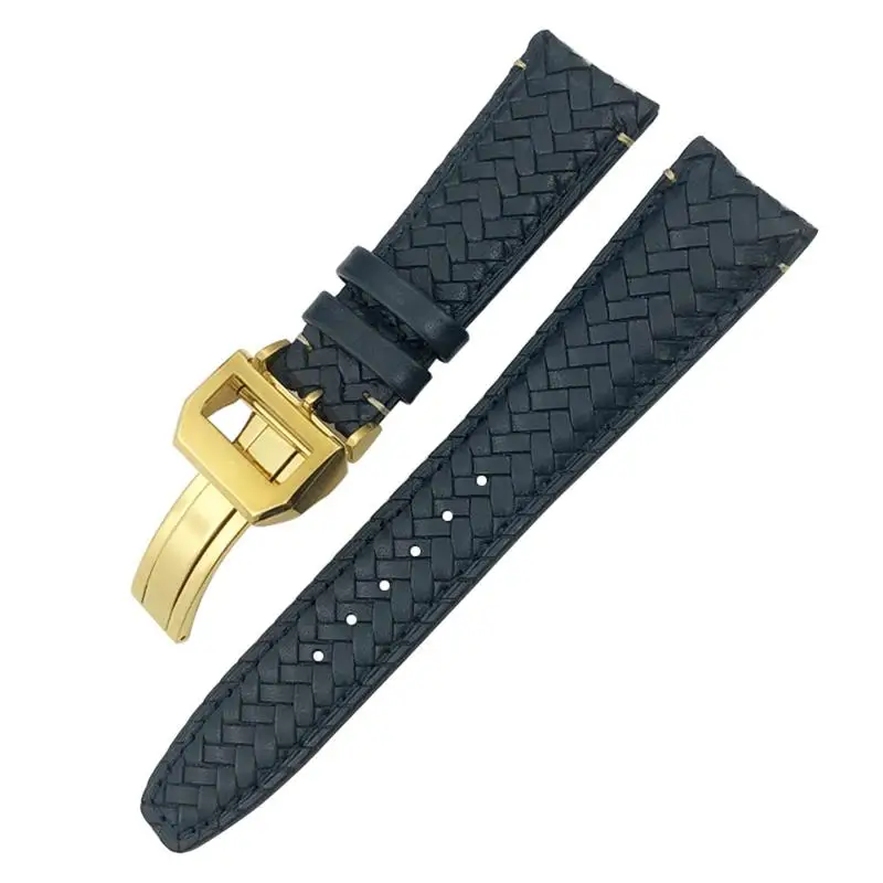 

PCAVO Cowhide Strap For IWC Portugieser Pilot IW394005 IW3777 Blue Soft Watchband 20mm 21mm 22mm Woven Genuine Leather