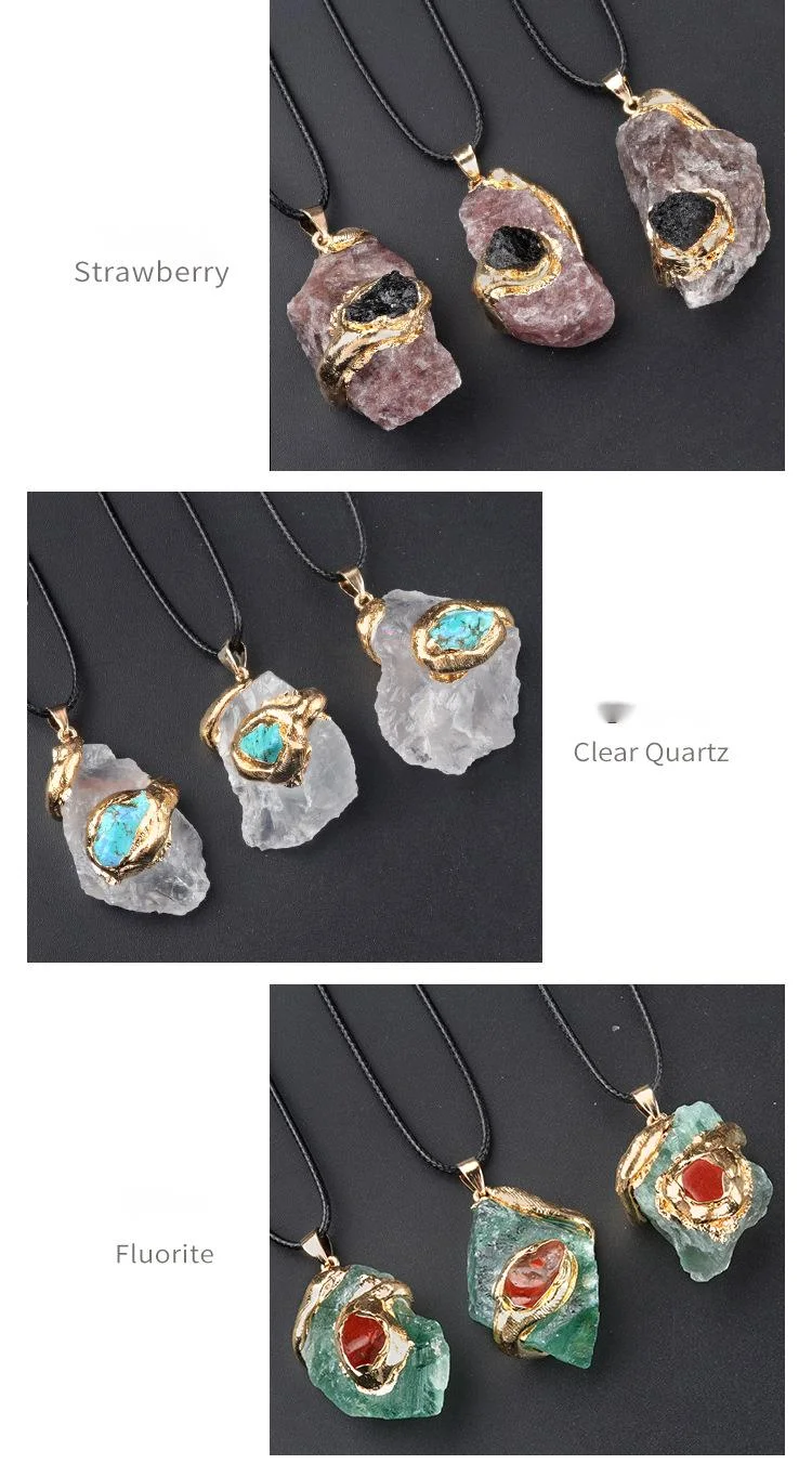1680-20~40mm oversized gold-plated original stone pendant with multi-color crystal irregular necklace accessories_voghion.com
