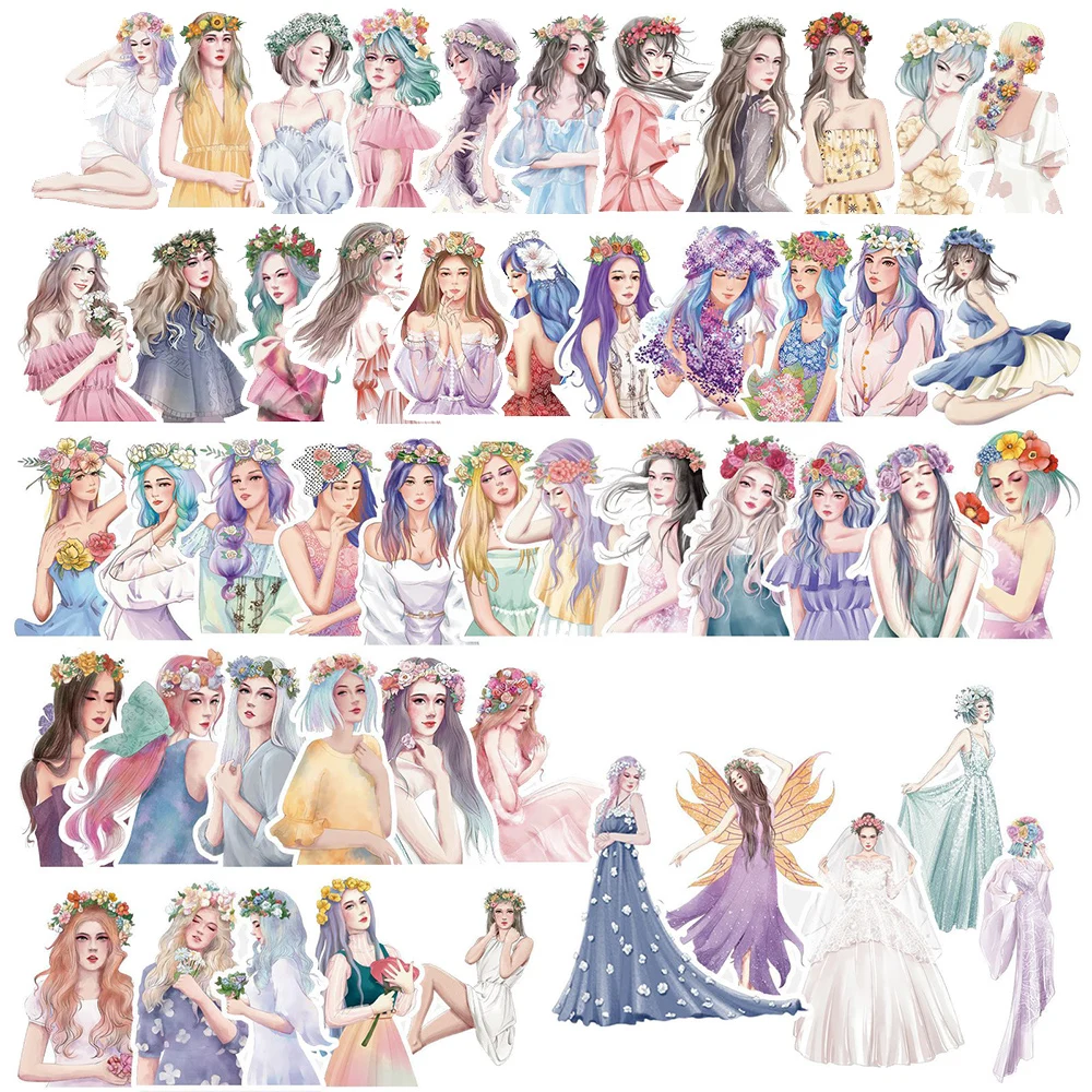 

10/30/50Pcs Kawaii Girls Fashion Stickers Flowers Aesthetics Cartoon Decal for Notebook Luggage Wall Car Vinyl Creative Sticker