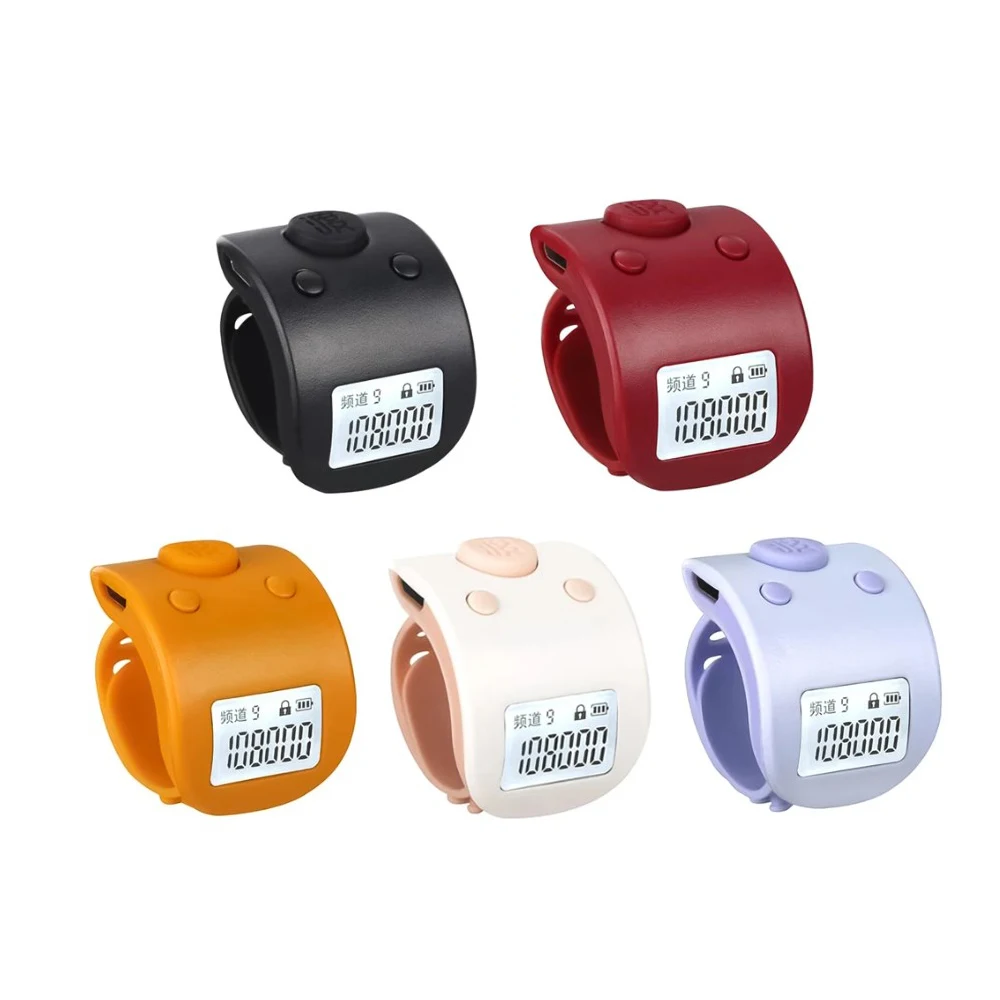 

Mini Digital LCD Electronic Finger Ring Hand Tally Counter 6 Digit Prayer Rechargeable Counters Clicker Red Black Purple Yellow