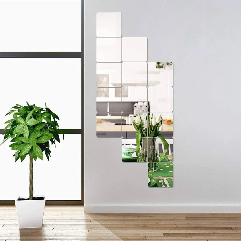 12/16pcs Self Adhesive Mirror Wall Sticker Acrylic Square 15x15cm Decorative Wall Mirrors Home Bathroom Decoration Art Decor wall sticker,mirror wall sticker,acrylic wall sticker