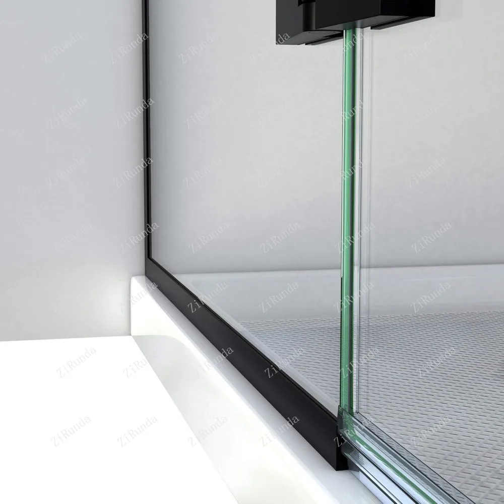 Frameless hinged shower door, matte black, 8mm thick, transparent tempered glass, frameless curved