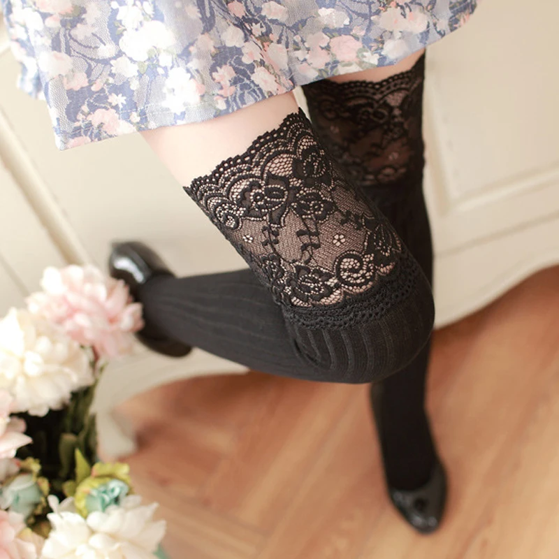 New Autumn Fashion Sexy Lace Stockings Warm Thigh High Stockings Over Knee Socks Long Stockings Girls Ladies Women Warm Tights