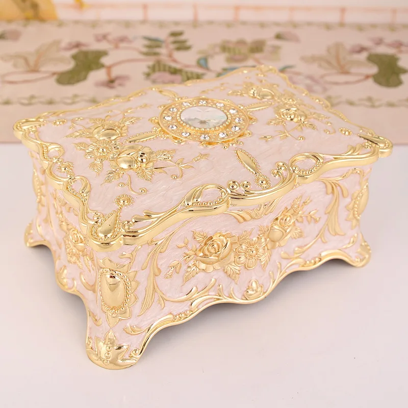 

Vintage Jewelry Box Decorative Metal Crafts European Style Rectangular Trinket Storage Boxes Treasure Chest Necklace Gift Box