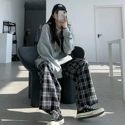 Calças de perna larga das mulheres venda quente verão outono chique cintura alta all match adolescentes streetwear ins na moda harajuku xadrez womens calças