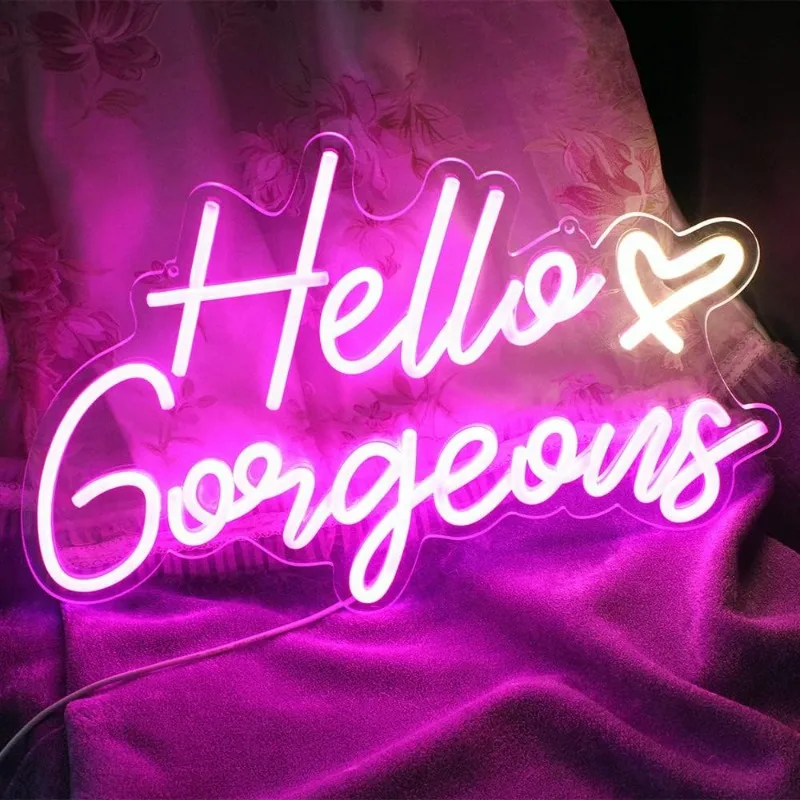 Hello Gorgeous Neon Sign Hello Beautiful LED Neon Lights for Home Wedding Birthday Proposal Bacelorette Party Bar Decor Dimmable