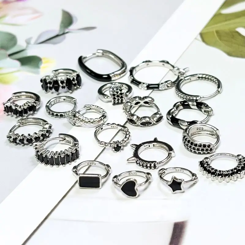 여성을위한  귀 바늘 실버 블랙 지르콘 귀걸이 기하학 귀걸이 패션 하이 쥬얼리 액세서리