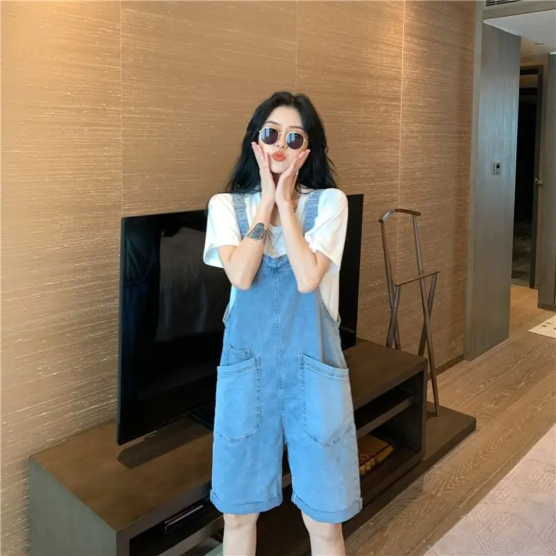 

2023 Blue Jeans Jumpsuit Shorts for Women Girl Summer Playsuit Vintage Overalls Denim Cargo Pants Casual High Waisted Clothes